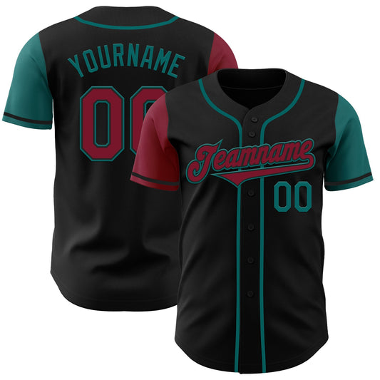 Custom Black Crimson-Teal Authentic Two Tone Baseball Jersey - Sky-Custom