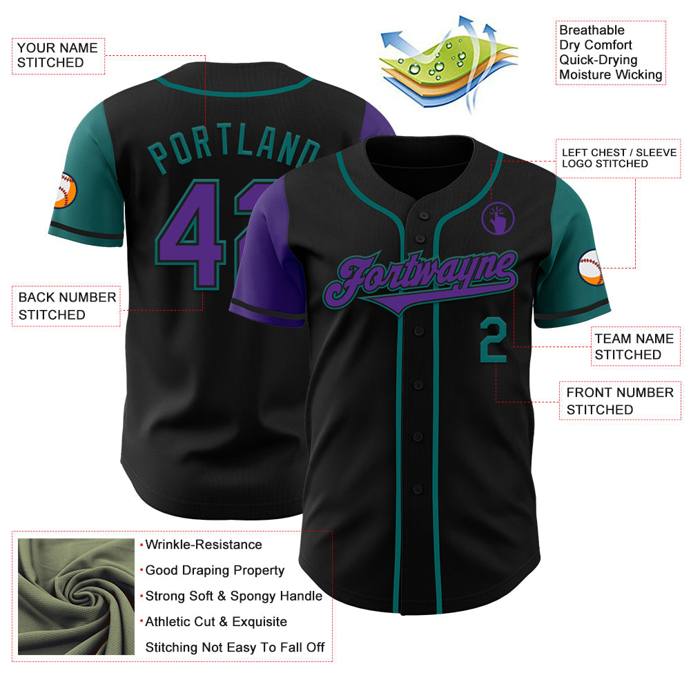Custom Black Purple-Teal Authentic Two Tone Baseball Jersey - Sky-Custom