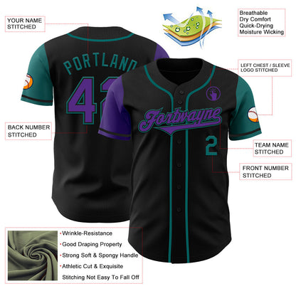 Custom Black Purple-Teal Authentic Two Tone Baseball Jersey - Sky-Custom