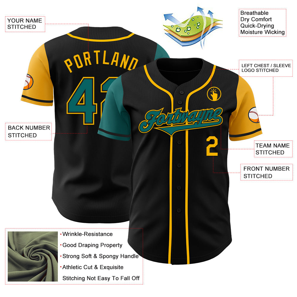 Custom Black Teal-Gold Authentic Two Tone Baseball Jersey - Sky-Custom