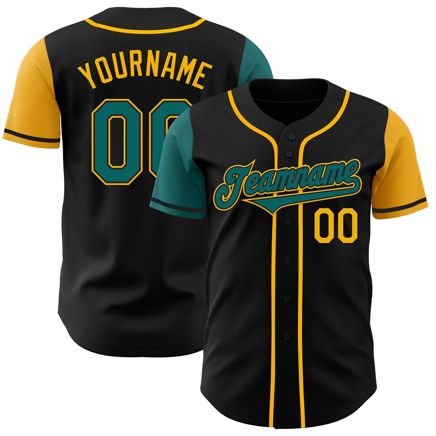 Custom Black Teal-Gold Authentic Two Tone Baseball Jersey - Sky-Custom