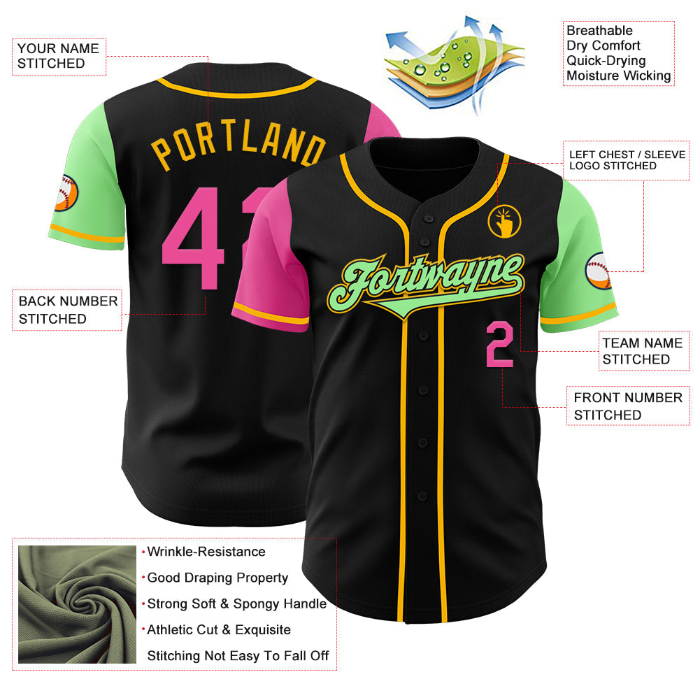 Custom Black Pink Pea Green-Gold Authentic Two Tone Baseball Jersey - Sky-Custom