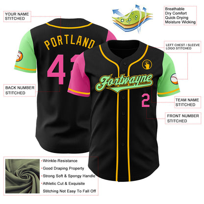 Custom Black Pink Pea Green-Gold Authentic Two Tone Baseball Jersey - Sky-Custom