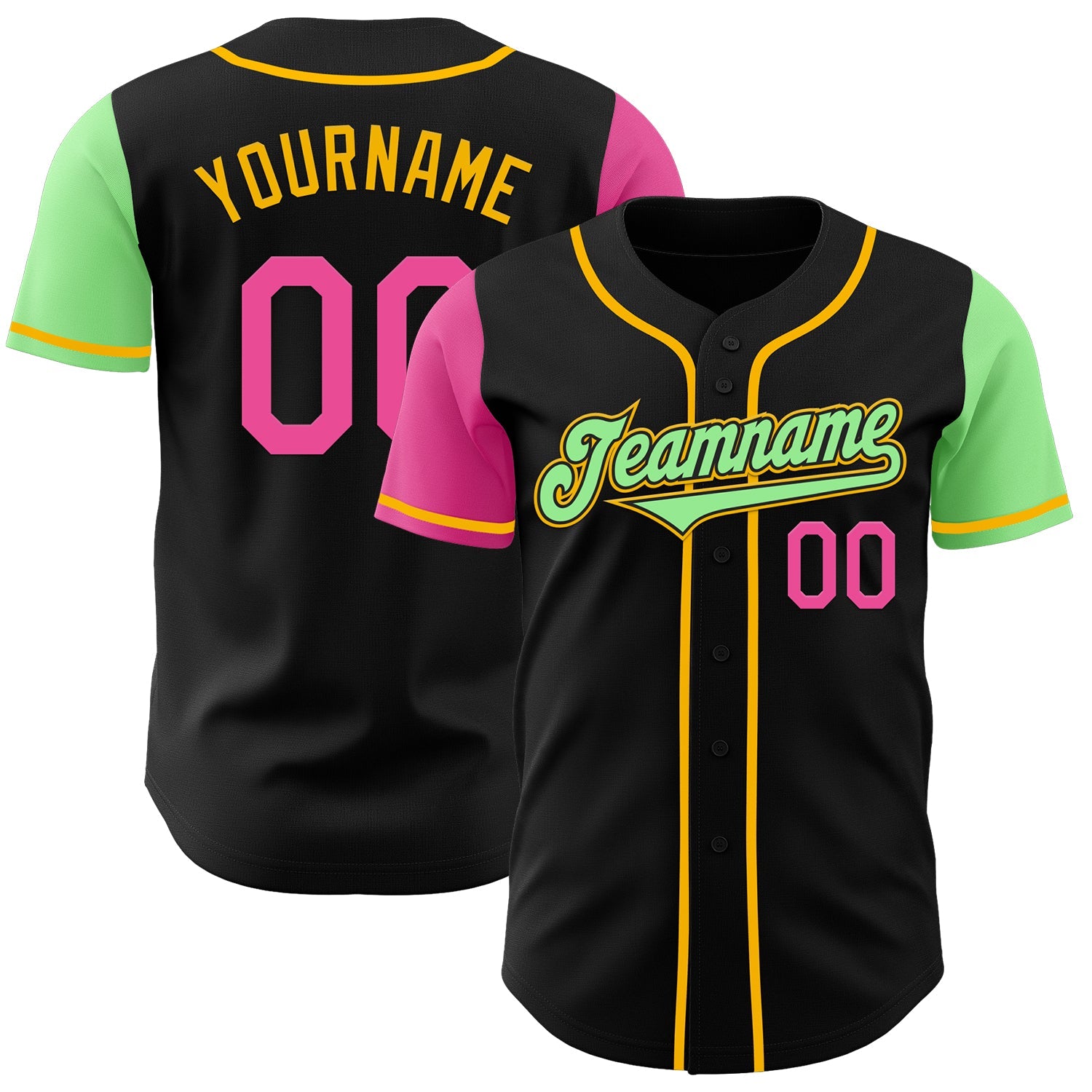 Custom Black Pink Pea Green-Gold Authentic Two Tone Baseball Jersey - Sky-Custom