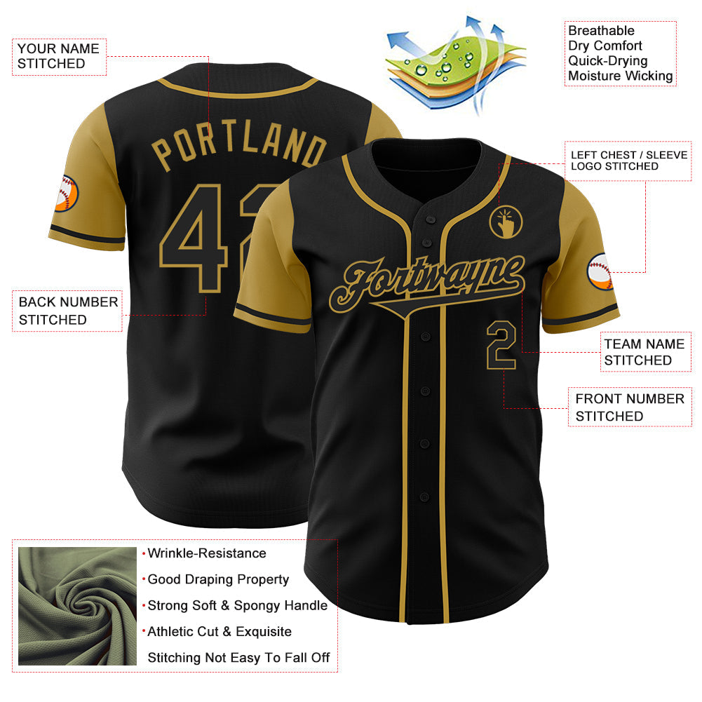 Custom Black Old Gold Authentic Two Tone Baseball Jersey - Sky-Custom