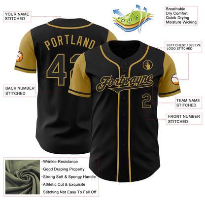 Custom Black Old Gold Authentic Two Tone Baseball Jersey - Sky-Custom