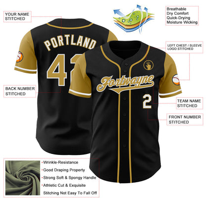 Custom Black Old Gold-White Authentic Two Tone Baseball Jersey - Sky-Custom