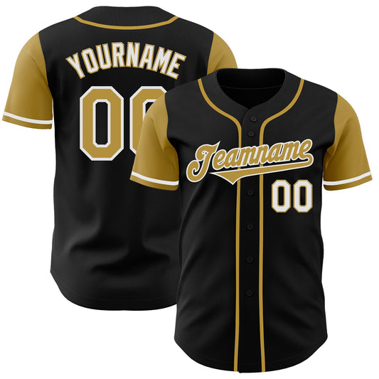 Custom Black Old Gold-White Authentic Two Tone Baseball Jersey - Sky-Custom