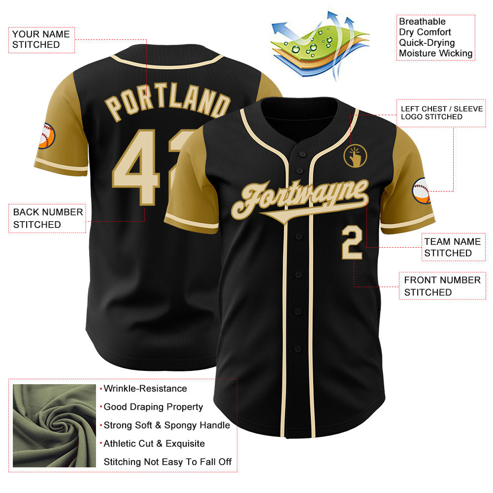 Custom Black Cream-Old Gold Authentic Two Tone Baseball Jersey - Sky-Custom