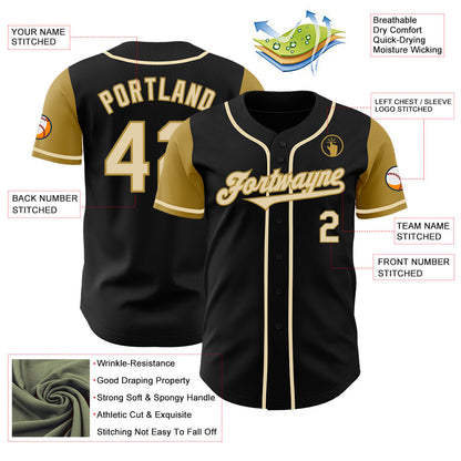 Custom Black Cream-Old Gold Authentic Two Tone Baseball Jersey - Sky-Custom