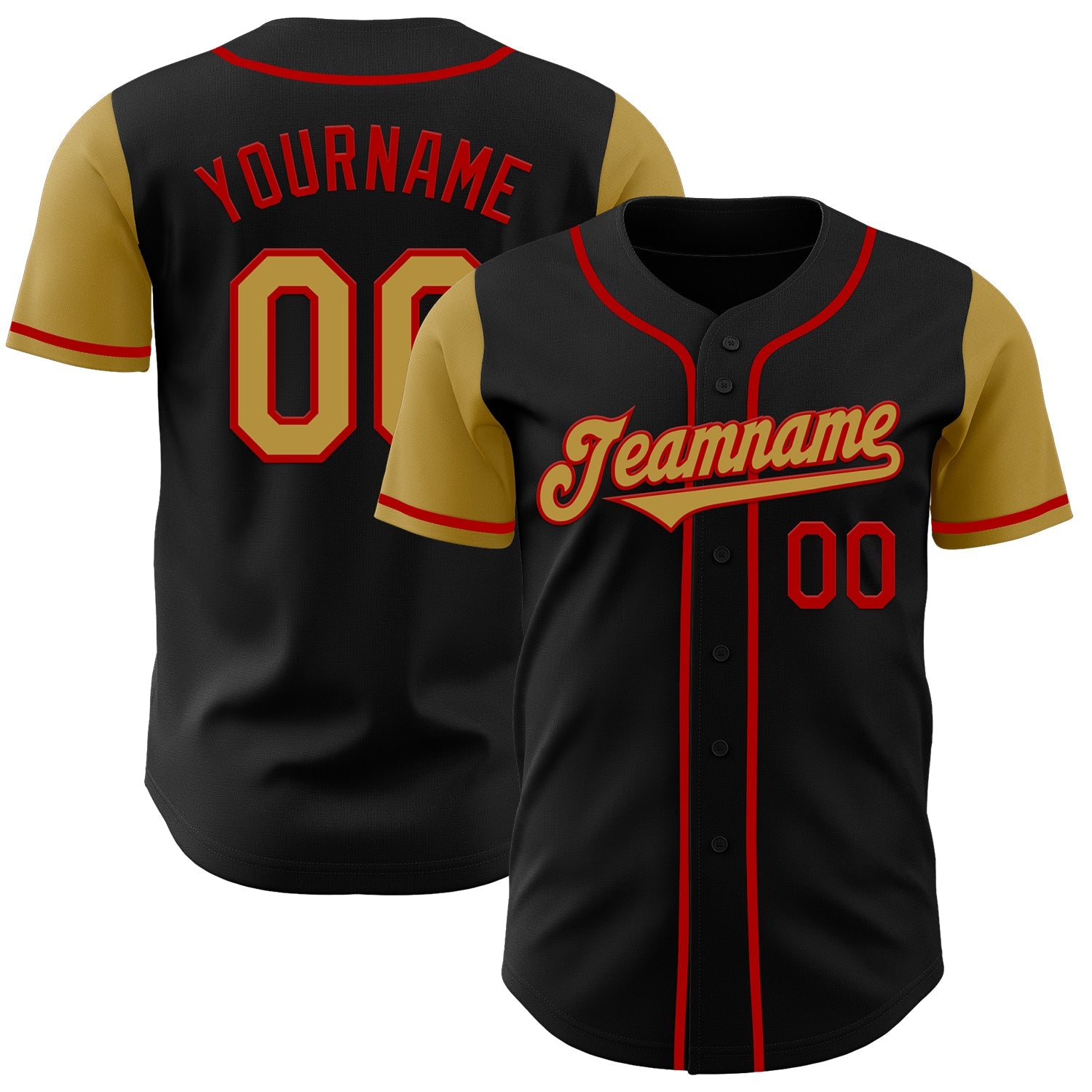 Custom Black Old Gold-Red Authentic Two Tone Baseball Jersey - Sky-Custom