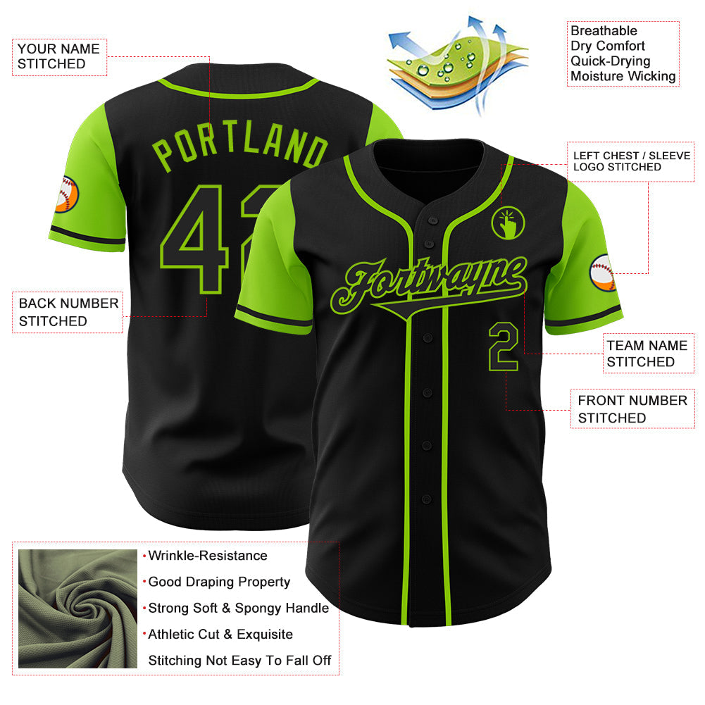 Custom Black Neon Green Authentic Two Tone Baseball Jersey - Sky-Custom