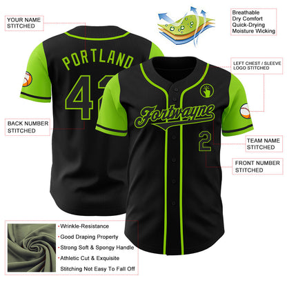 Custom Black Neon Green Authentic Two Tone Baseball Jersey - Sky-Custom