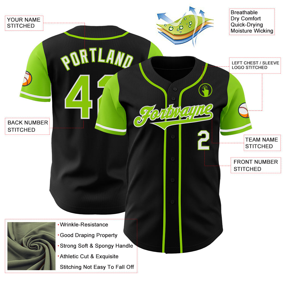 Custom Black Neon Green-White Authentic Two Tone Baseball Jersey - Sky-Custom