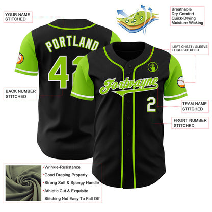 Custom Black Neon Green-White Authentic Two Tone Baseball Jersey - Sky-Custom