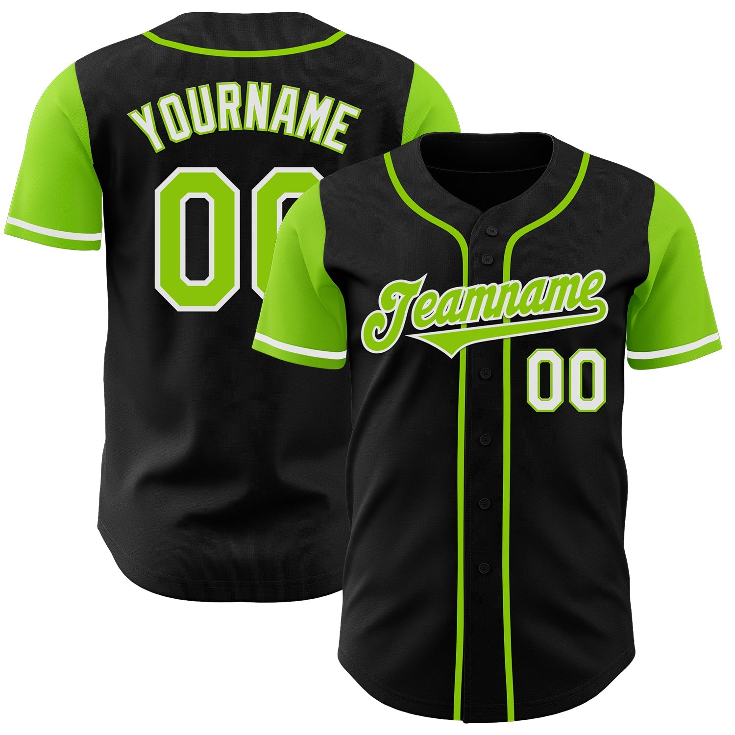 Custom Black Neon Green-White Authentic Two Tone Baseball Jersey - Sky-Custom