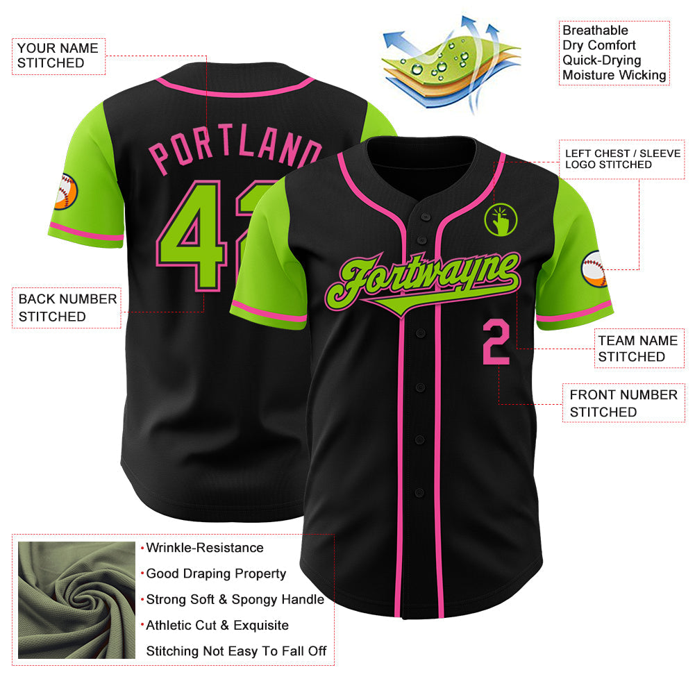 Custom Black Neon Green-Pink Authentic Two Tone Baseball Jersey - Sky-Custom