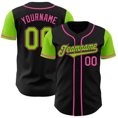 Custom Black Neon Green-Pink Authentic Two Tone Baseball Jersey - Sky-Custom
