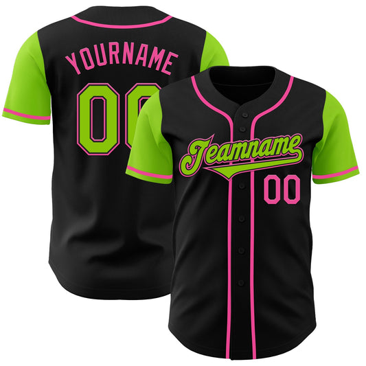 Custom Black Neon Green-Pink Authentic Two Tone Baseball Jersey - Sky-Custom