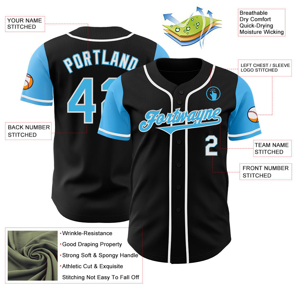 Custom Black Sky Blue-White Authentic Two Tone Baseball Jersey - Sky-Custom