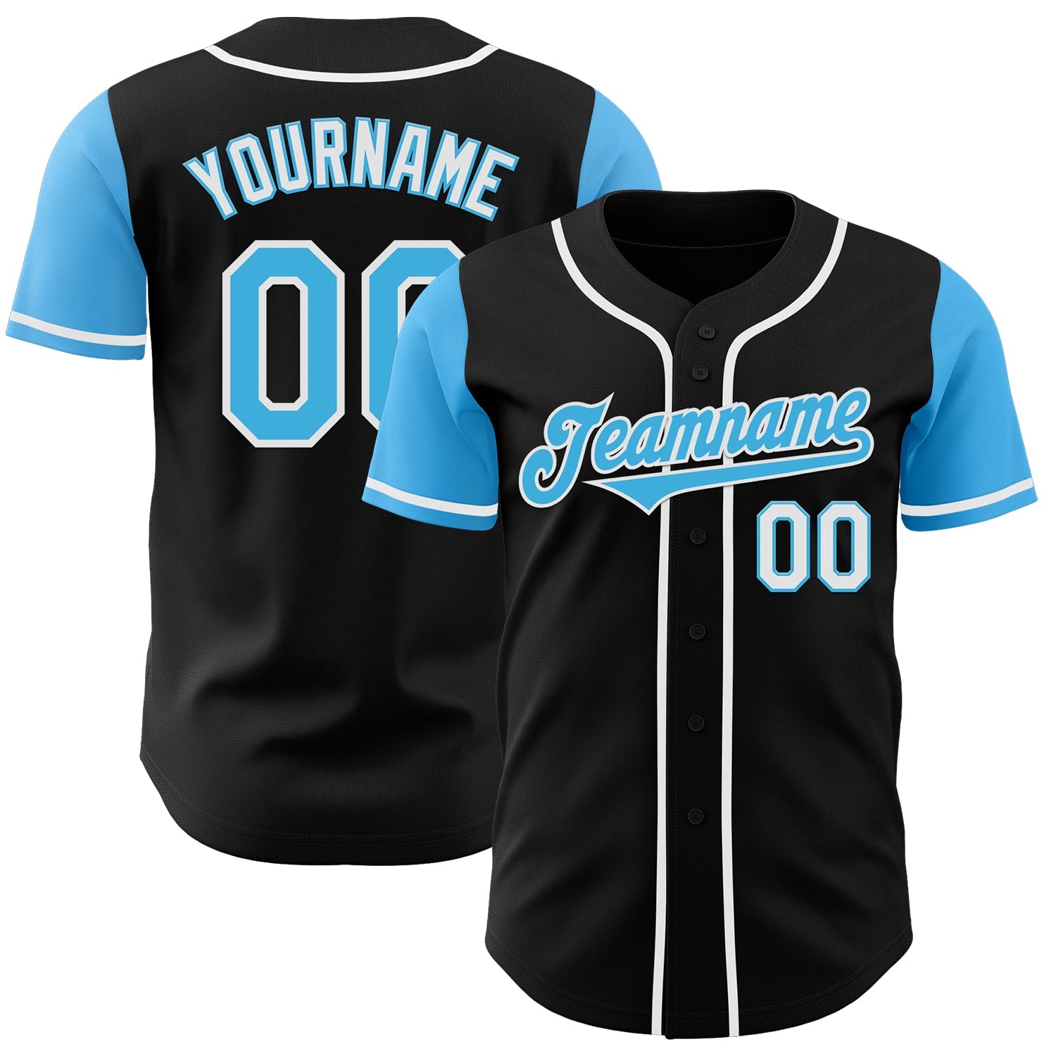 Custom Black Sky Blue-White Authentic Two Tone Baseball Jersey - Sky-Custom