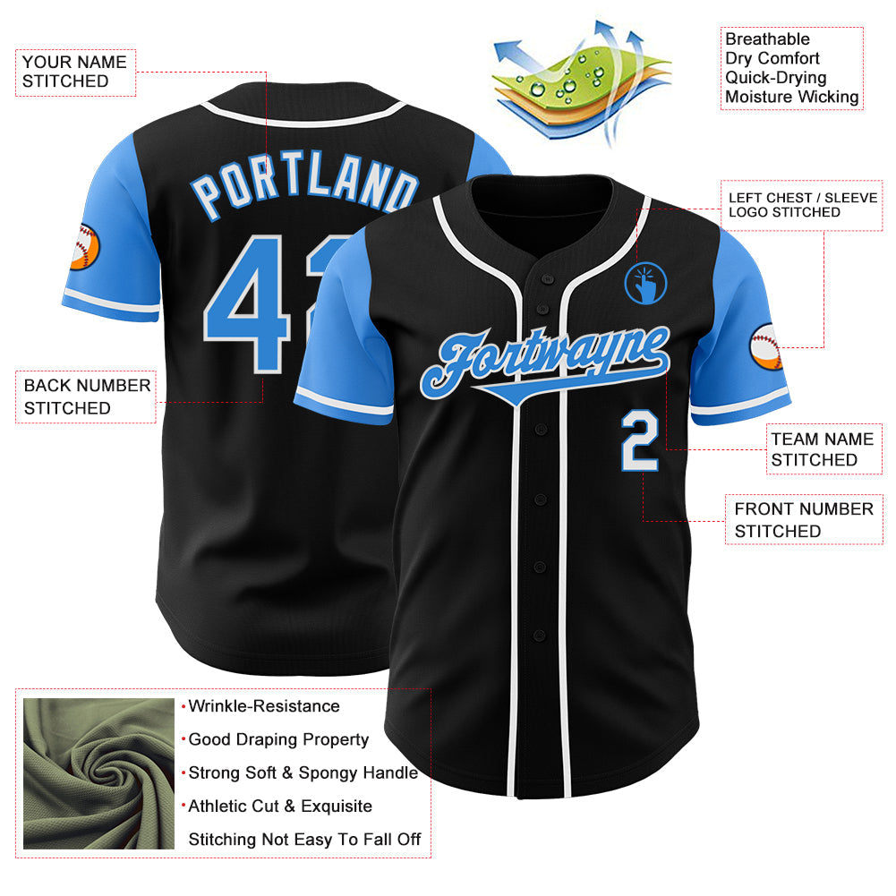 Custom Black Electric Blue-White Authentic Two Tone Baseball Jersey - Sky-Custom