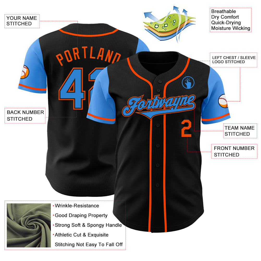 Custom Black Electric Blue-Orange Authentic Two Tone Baseball Jersey - Sky-Custom