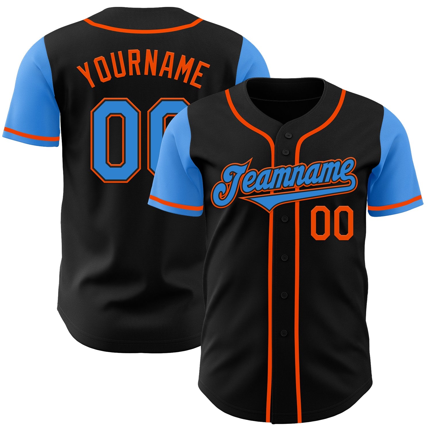 Custom Black Electric Blue-Orange Authentic Two Tone Baseball Jersey - Sky-Custom