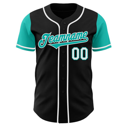Custom Black Aqua-White Authentic Two Tone Baseball Jersey - Sky-Custom