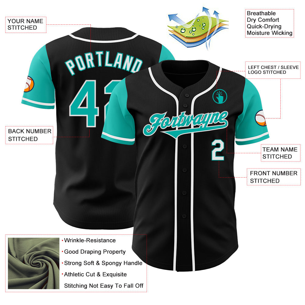 Custom Black Aqua-White Authentic Two Tone Baseball Jersey - Sky-Custom