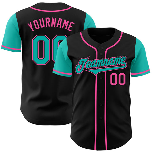 Custom Black Aqua-Pink Authentic Two Tone Baseball Jersey - Sky-Custom