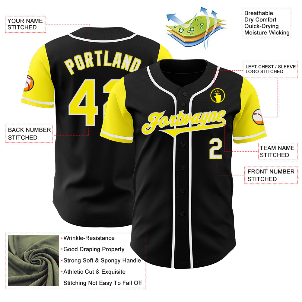 Custom Black Light Yellow-White Authentic Two Tone Baseball Jersey - Sky-Custom