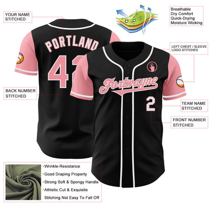 Custom Black Medium Pink-White Authentic Two Tone Baseball Jersey - Sky-Custom