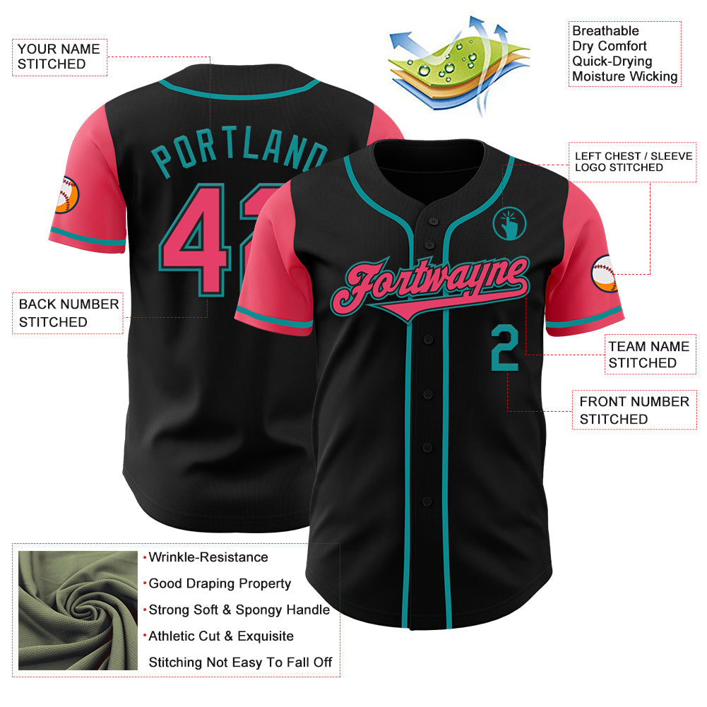 Custom Black Neon Pink-Teal Authentic Two Tone Baseball Jersey - Sky-Custom