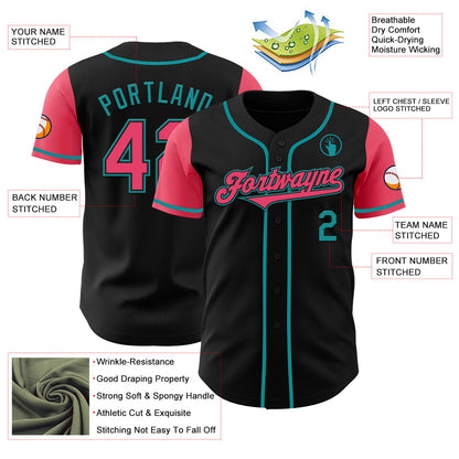 Custom Black Neon Pink-Teal Authentic Two Tone Baseball Jersey - Sky-Custom