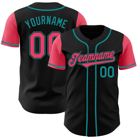 Custom Black Neon Pink-Teal Authentic Two Tone Baseball Jersey - Sky-Custom