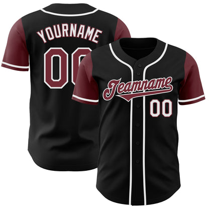 Custom Black Burgundy-White Authentic Two Tone Baseball Jersey - Sky-Custom