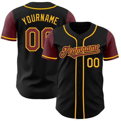 Custom Black Burgundy-Gold Authentic Two Tone Baseball Jersey - Sky-Custom