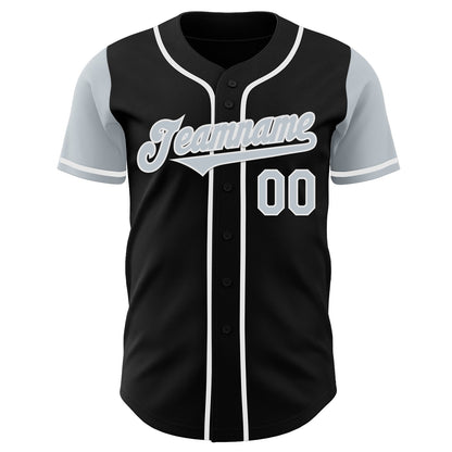 Custom Black Silver-White Authentic Two Tone Baseball Jersey - Sky-Custom