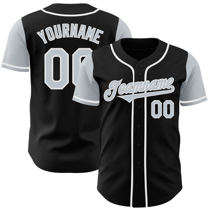 Custom Black Silver-White Authentic Two Tone Baseball Jersey - Sky-Custom