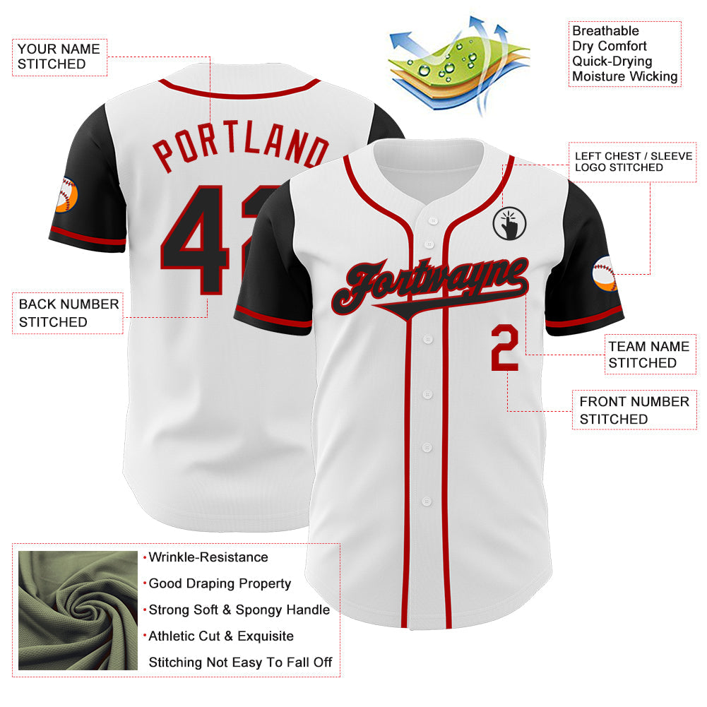 Custom White Black-Red Authentic Two Tone Baseball Jersey - Sky-Custom