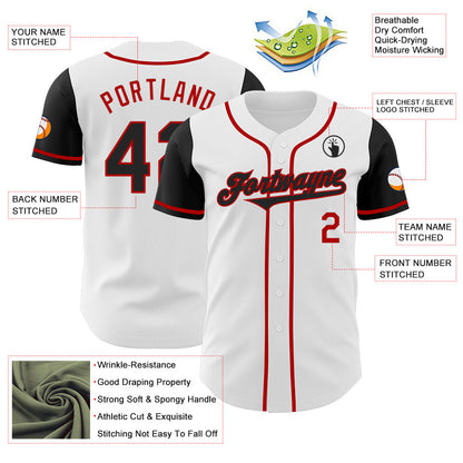 Custom White Black-Red Authentic Two Tone Baseball Jersey - Sky-Custom