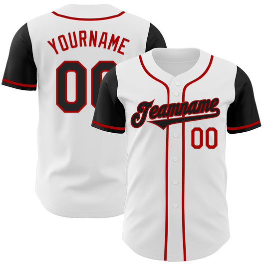 Custom White Black-Red Authentic Two Tone Baseball Jersey - Sky-Custom