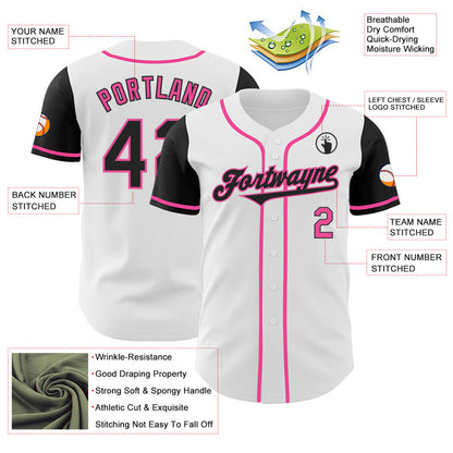 Custom White Black-Pink Authentic Two Tone Baseball Jersey - Sky-Custom