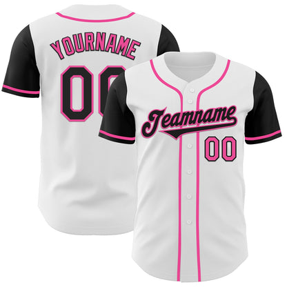 Custom White Black-Pink Authentic Two Tone Baseball Jersey - Sky-Custom