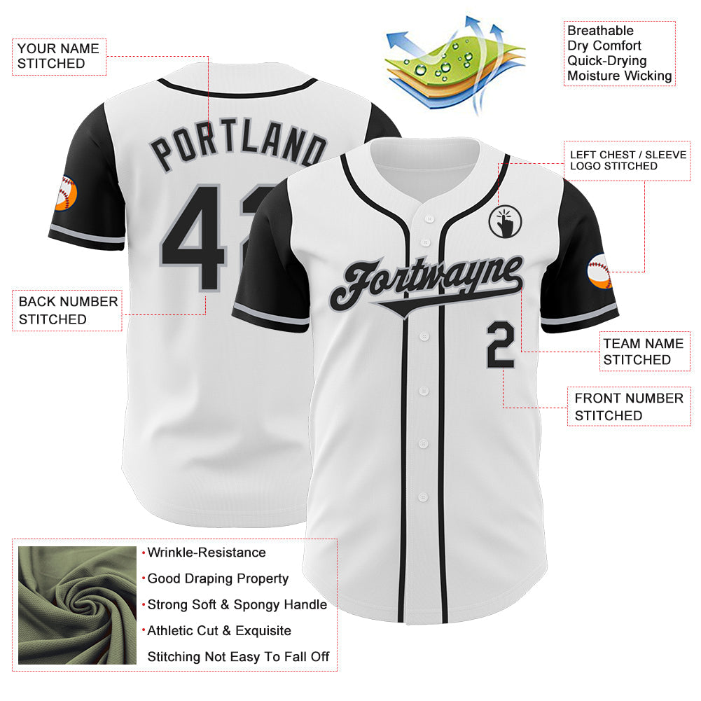 Custom White Black-Gray Authentic Two Tone Baseball Jersey - Sky-Custom