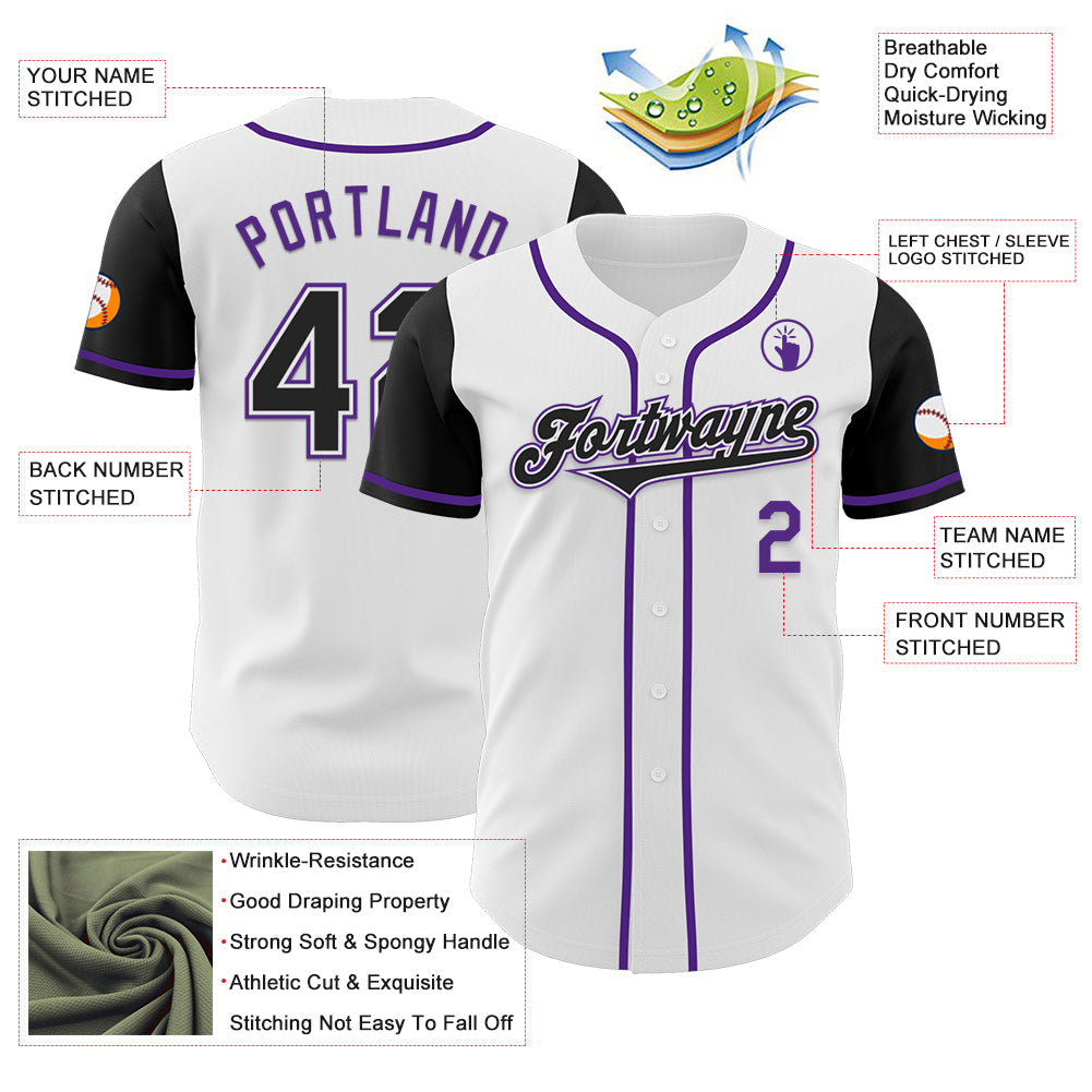 Custom White Black-Purple Authentic Two Tone Baseball Jersey - Sky-Custom