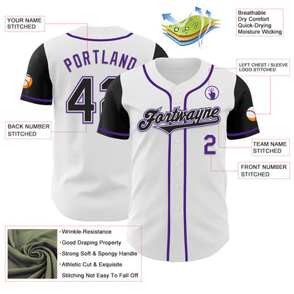 Custom White Black-Purple Authentic Two Tone Baseball Jersey - Sky-Custom