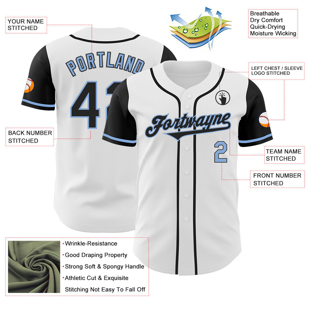 Custom White Black-Light Blue Authentic Two Tone Baseball Jersey - Sky-Custom