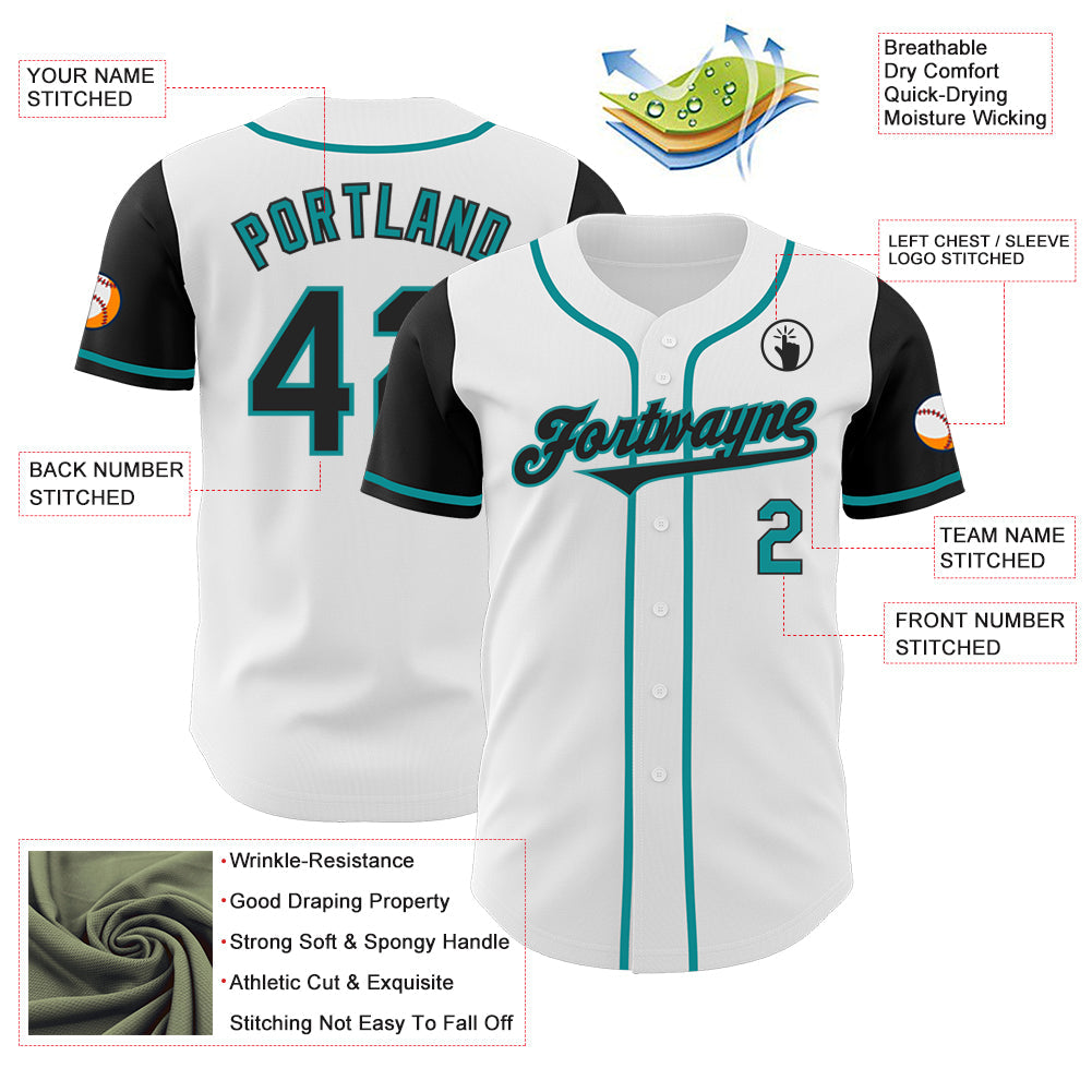 Custom White Black-Teal Authentic Two Tone Baseball Jersey - Sky-Custom